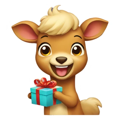 laughing chamois holding gift sticker