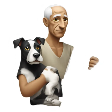 pablo picasso with a dog in his hand while he is painting sticker