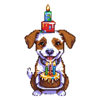 happy dog with birthday cake sticker