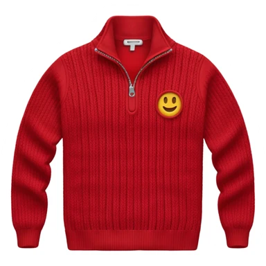 red knitted quarter zip with the knitting visible sticker
