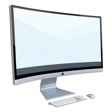 Create an emoji for 3D visualization and modeling. Show a large curved monitor with a 3D modeling program interface on the screen. Use modern, professional colors. Do not include any emojis or smiley faces. Make the background transparent. sticker