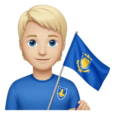 Create a man with bosnia flagg in his hand with blue eyes blond here with agatha sticker