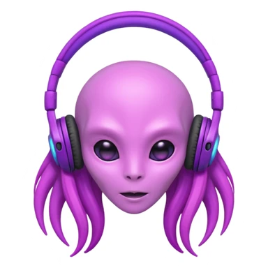 headphone wearing beautiful pink alien, purple long haired sticker