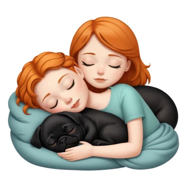 Sleeping beauty ginger girl with black pug puppy sticker