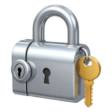 A chrome silver lock and key emoji, smooth metallic surfaces, glossy reflections, luxury swag vibe, minimal iOS emoji style, centered on clean white background sticker