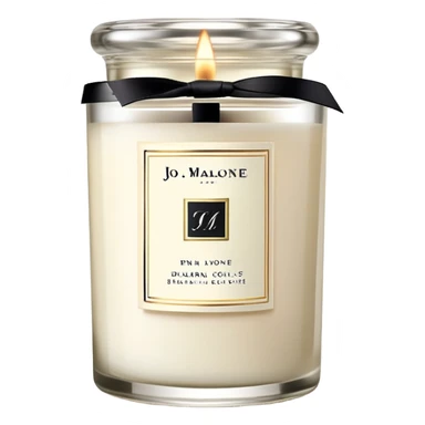 Elegant Jo Malone luxury candle in a clear glass jar with a simple label and a burning flame sticker