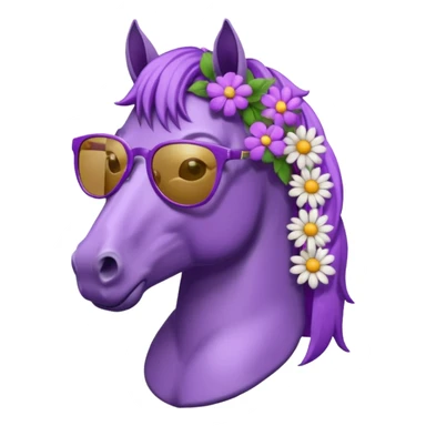 Purple horse wearing sunglasses and flowers on hair, bust up
 sticker