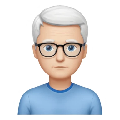 Thin white man, short white hair, black thin square glasses, white shirt, blue eyes, ceo - no tie - arms folded- stood right sticker