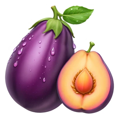 eggplant poking peach with water drops sticker