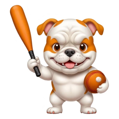 WHITE Bulldog playing baseball, change red to orange sticker
