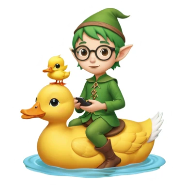 tiny forest elf with round glasses riding a duck sticker