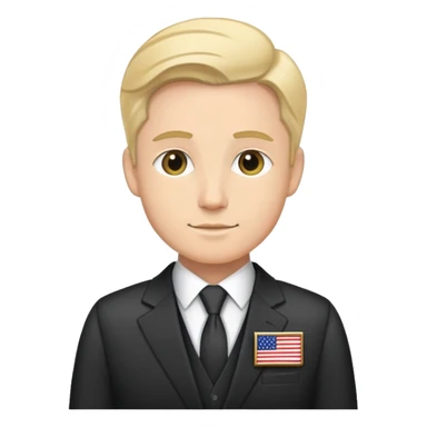 A diplomat in a formal suit with a briefcase and flag pin on lapel sticker