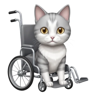 disabled grey and white cat in cat wheelchair sticker