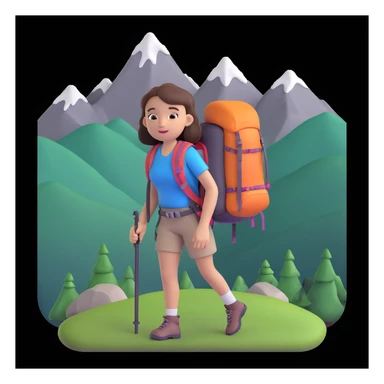 portrait of girl back packing mountains in background, close up pose sticker