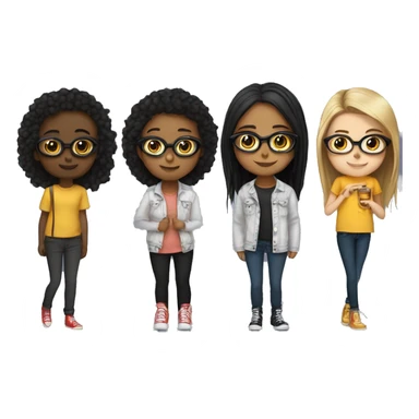 4 girls 2 have glasses 1's height is il small and black rest 3 r perfct and lil black doesn't have glasses sticker