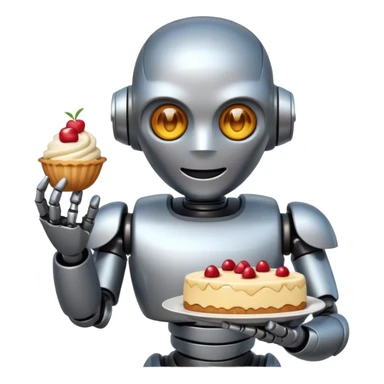 The robot is holding dessert in its hands, 3d emoji sticker