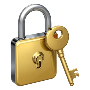 A chrome silver lock and key emoji, smooth metallic surfaces, glossy reflections, luxury swag vibe, minimal iOS emoji style, centered on clean white background sticker
