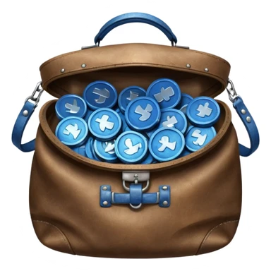 blue coins inside a leather bag  sticker