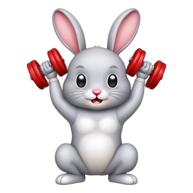 
I want an emoji of a rabbit lifting dumbbells, with the dumbbells being red. sticker