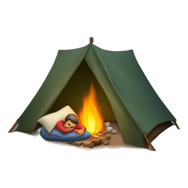 Man sleeping in a tent by a campfire sticker