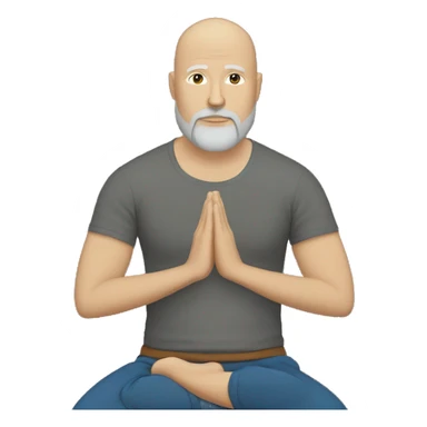 Emoji of bald and brown/grey bearded white man meditating in black tshirt and blue jeans sticker