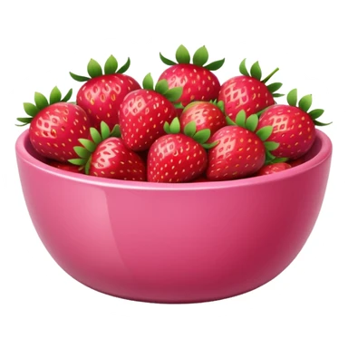 pink bowl filled with strawberries, natural-looking, soft colors, not too saturated sticker