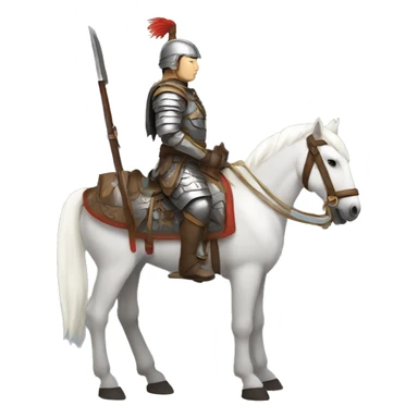 a mongolian soldier  with white skin and leather armor on a horse from the side sticker