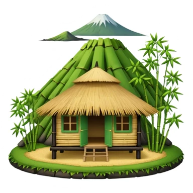 bamboo hut front of the volcano sticker