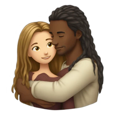 African young man hugging slavic girl with long hair sticker