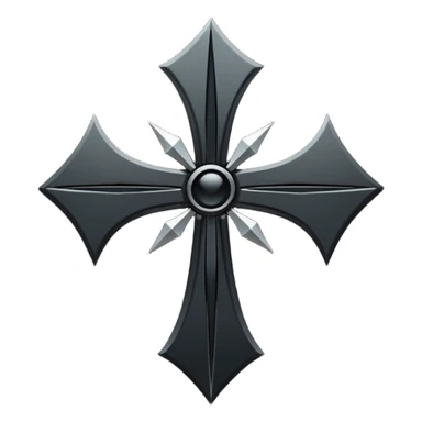 Emoji, dark futuristic cross, symmetrical geometric shape, black metal, gothic cyber aesthetic, minimal flat design, sharp edges, centered, transparent background do not use any other colors but black sticker