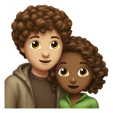 White boy with curly brown hair and green eyes, kissing a brown girl with straight brown hair and brown eyes  sticker