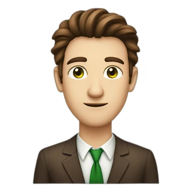 a long brown haired men with rhombus-shape face green eyes and big long nose smooth face without mustache sticker