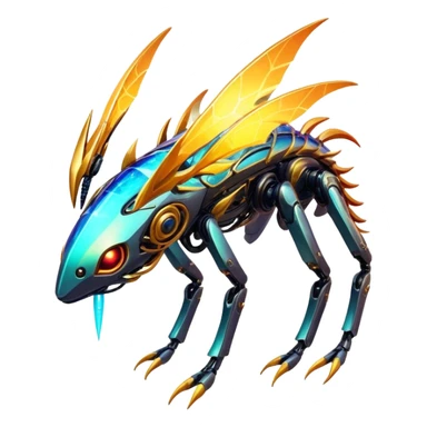  Epic legendary warm-colored sunny rare glowing mechanical sparkly bioluminescent luminescent vibrant bright dark exotic iridescent colorful gradients futuristic modern metallic glossy glittery fantasy-cyber-Fakémon-Vernid-creature sticker
