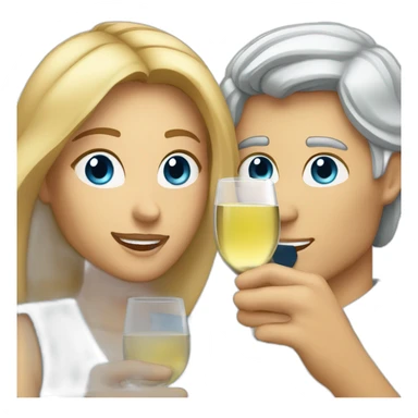 A white woman with brown eyes and blond medium long hair and a white man with blue eyes and grey hair, toasting with a glass of white wine sticker
