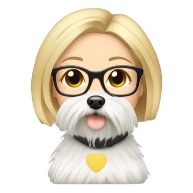 White girl blonde hair eyes closed wearing glasses hugs Yorkshire terrier  sticker