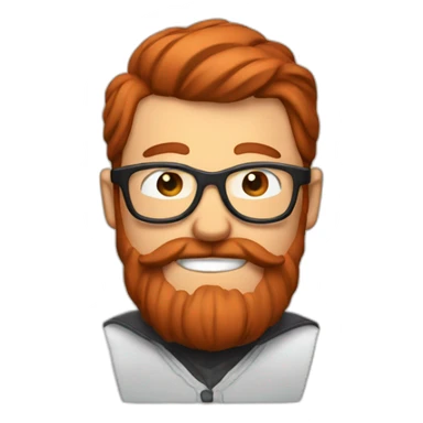 Red smooth haired man with beard and glasses stitching a saddle sticker