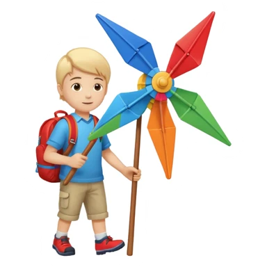 Boy carrying toy windmill backpack sticker