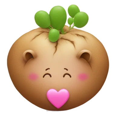 A pink potato with a pink heart on its head next to a pink lion with a pink heart next to peas sticker