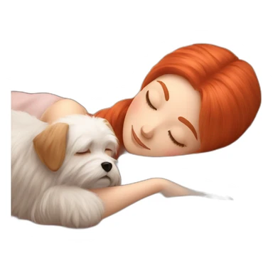 Red-haired girl with Maltese dog sleep sticker