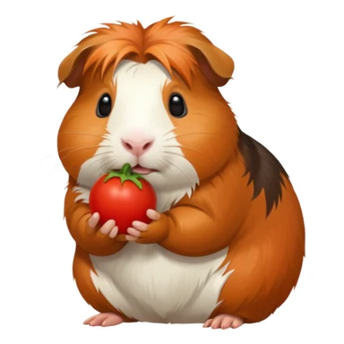 Multicolored guinea pig eating tomato sticker