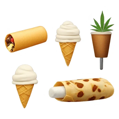 Burrito emoji, ice cream emoji, dumbbell, and marijuana sticker