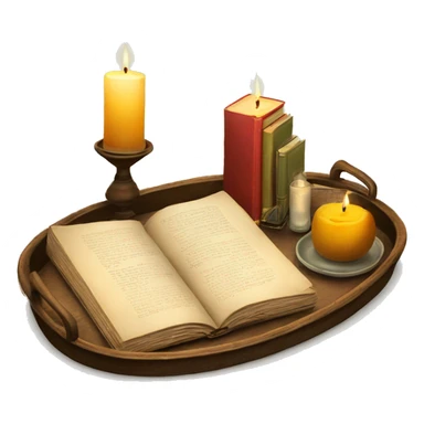 vintage tray with books and candle sticker