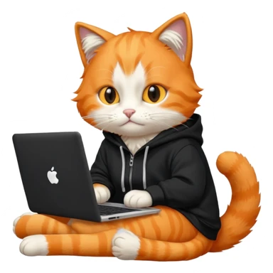orange cat with laptop and black hoodie sticker