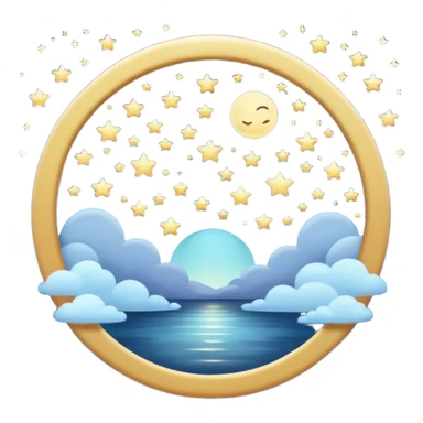 "Design a calming circle emoji for evening reflection. Soft moonlight, gentle stars, peaceful or spiritual symbols. No people - emphasize tranquil colors, night sky elements, and serene spiritual imagery." sticker