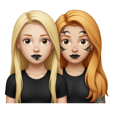 girl with long blonde hair, black tattoos and a septum piercing next to an athletic ginger girl a septum piercing sticker