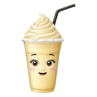 banana milkshake in a take-out cup with glassess and long lashes sticker