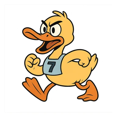 cartoon duck for a duck race in flat toon style sticker