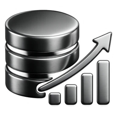 stylized chrome icon representing efficient databases and database structures for optimal performance and scalability, modern, shiny, tech-inspired sticker
