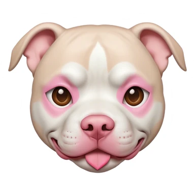 a white pit bull with a pink nose and a brown mask around its eye sticker