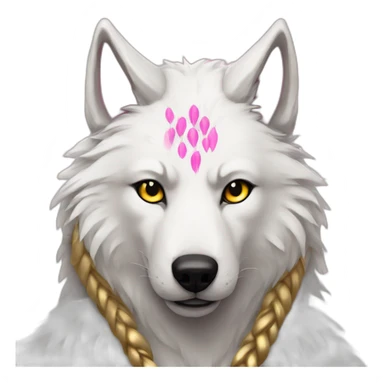 White wolf with gold eyes war paint and pink viking braid  sticker